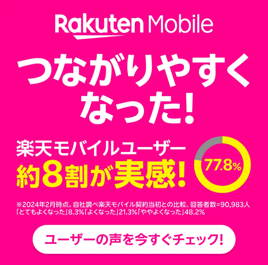 楽天モバイル、つながりやすくなった！