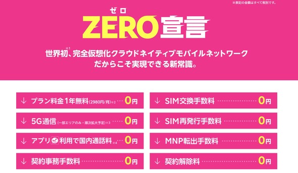 楽天モバイル、手数料ZERO宣言