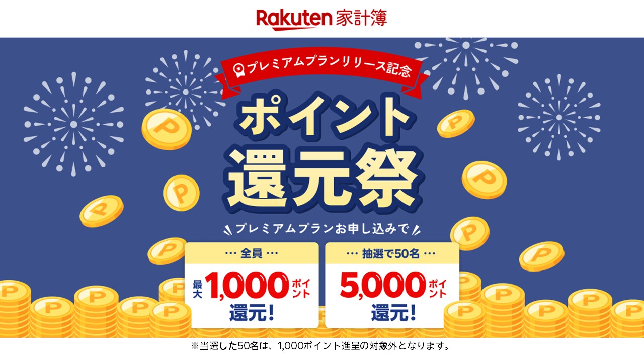 楽天家計簿プレミアムプラン、キャンペーン、楽天ポイント